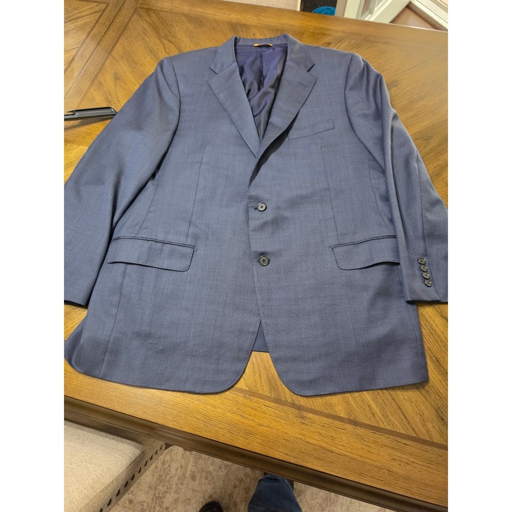 Hickey Freeman Traveler Mens 46L Blue 100% Wool 2 Button Blazer Sport Coat